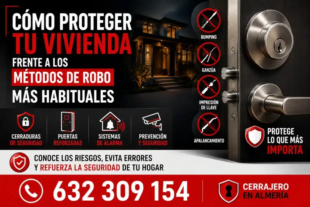 Cómo proteger una vivienda frente a los métodos de robo más habituales mediante cerraduras de seguridad, puertas reforzadas y sistemas de protección para el hogar en Almería.
